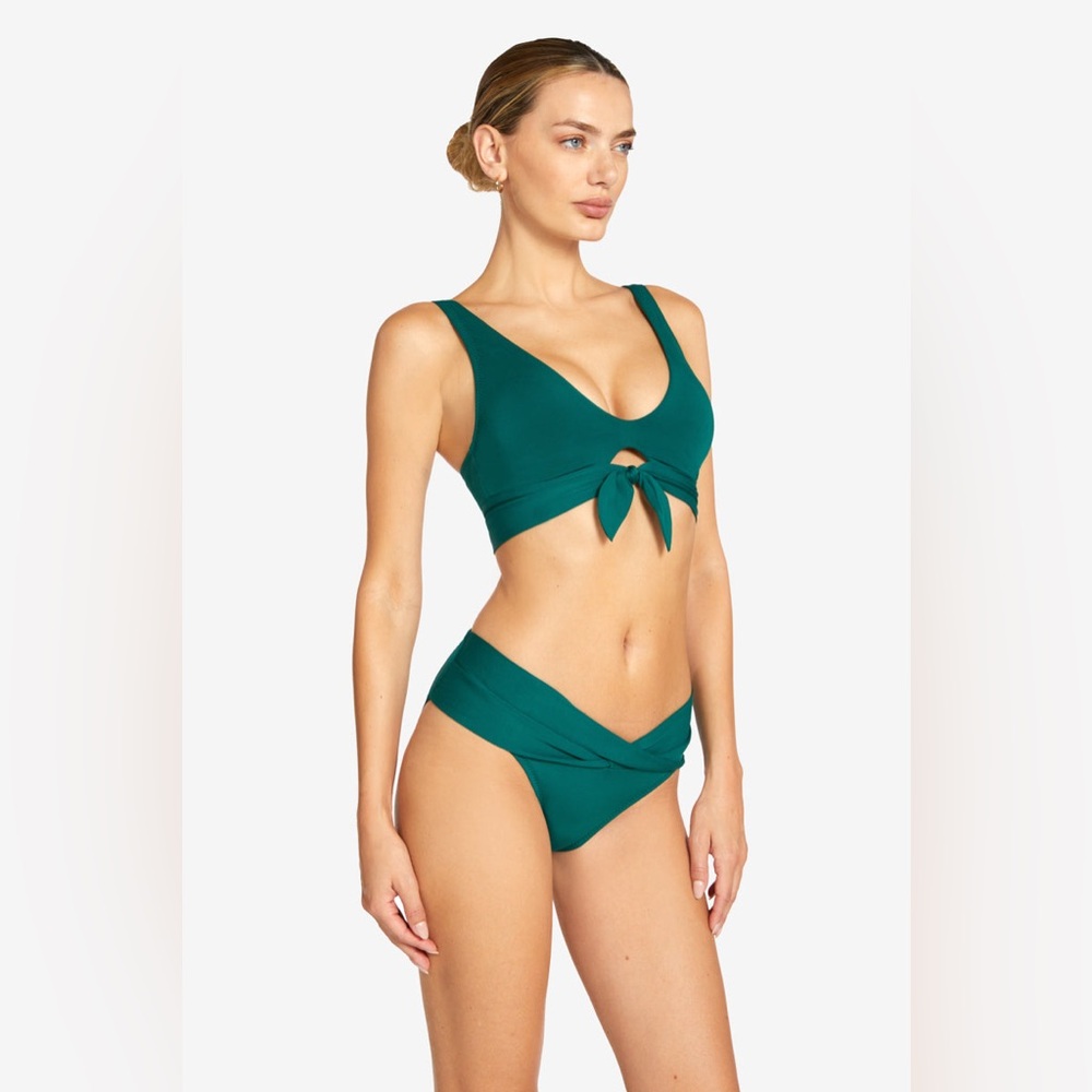 NWT Robin Piccone Ava Twist Mid-Rise Twist Bikini Bottom, Size Large, Sage Color - Picture 6 of 7